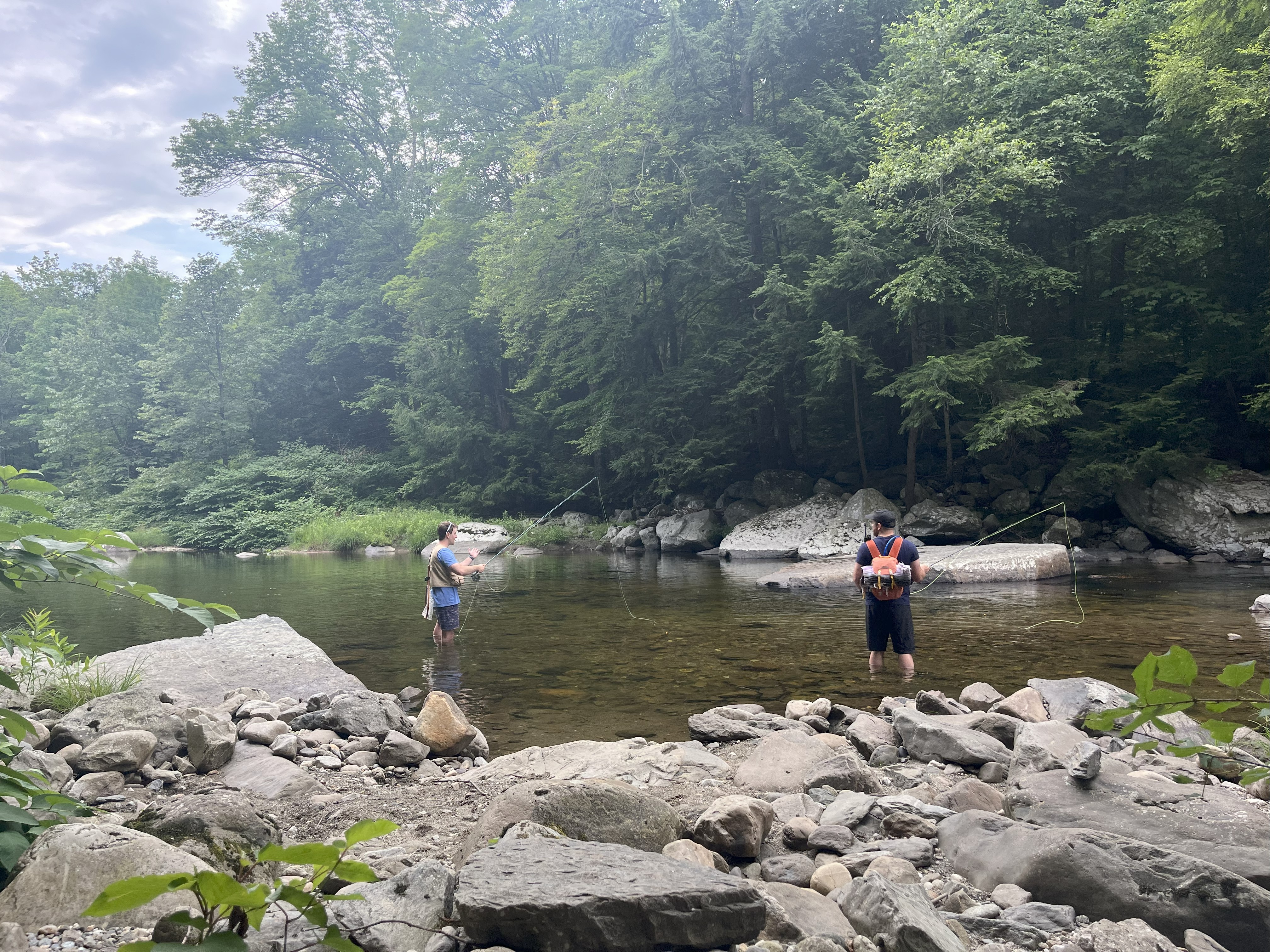 Guide fly fishing on a Vermont river
